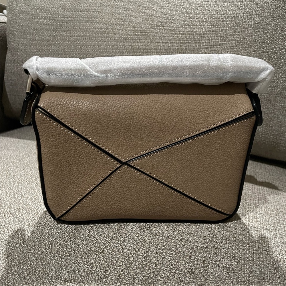 Mini Geo Panel Structured Bicolor Top Handle Bag - Taupe & Brown - Picture 13 of 14